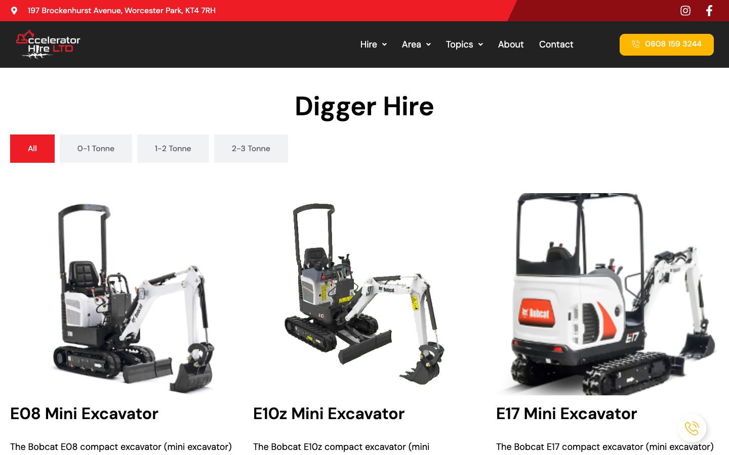 Accelerator Hire website: Digger excavator hire