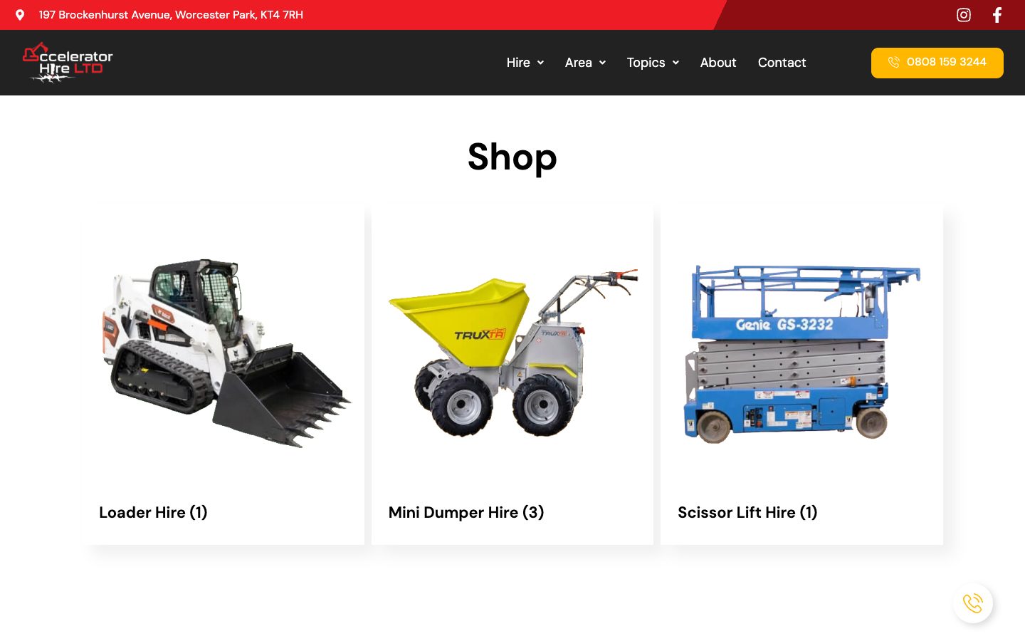Accelerator Hire website: Products Archive