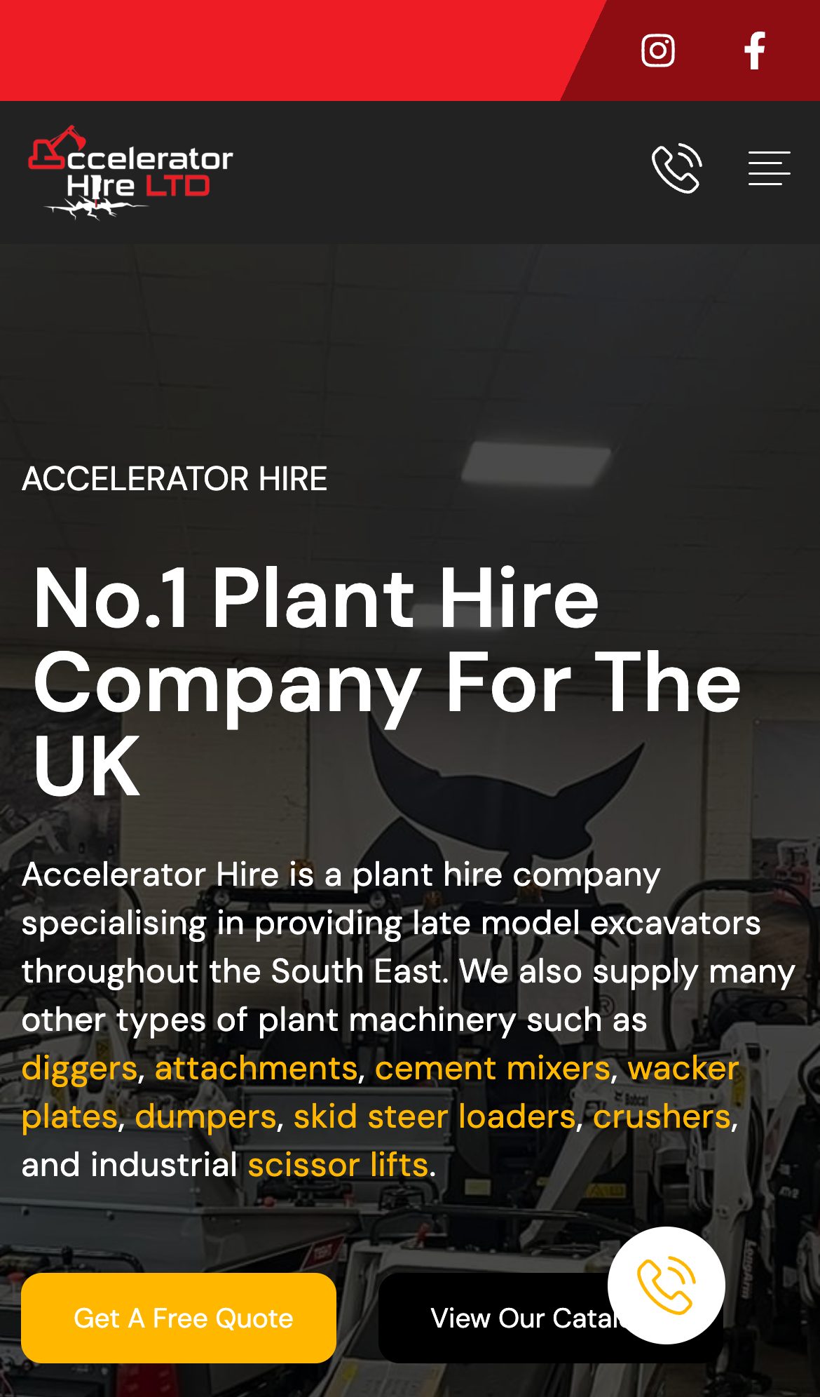Accelerator Hire website on a phone: Accelerator Hire