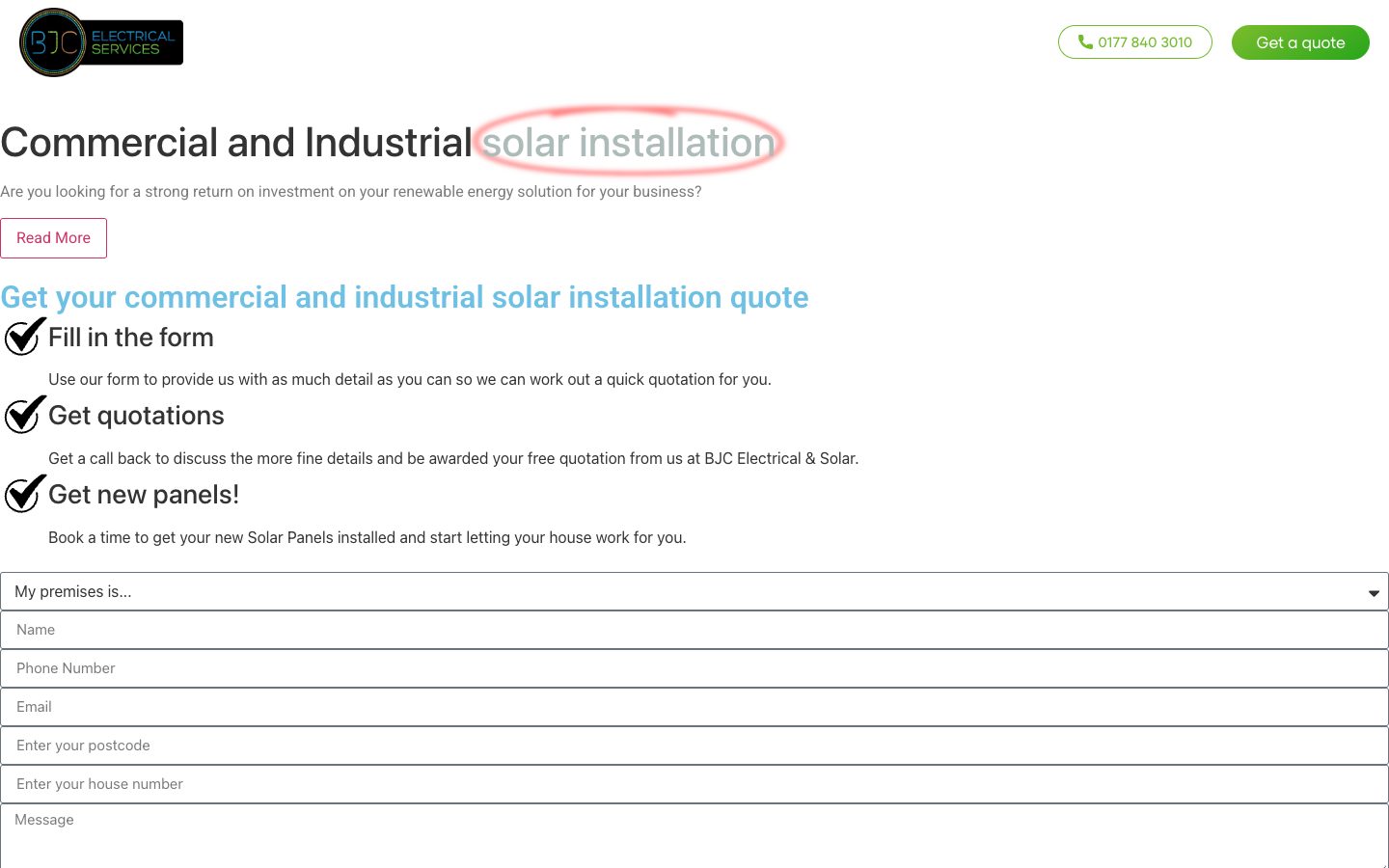BJC Electrical website: Commercial Solar Installations Peterborough, BJC Electrical