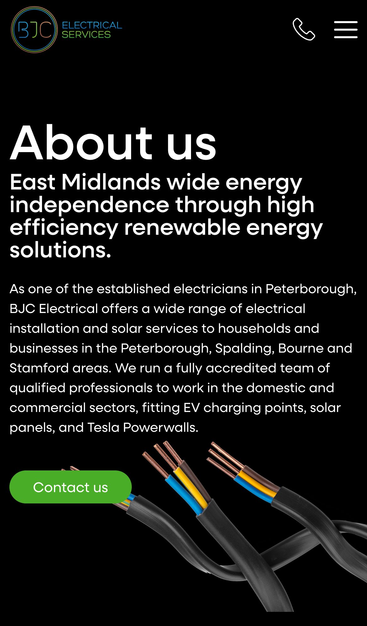 BJC Electrical website on a phone: About BJC Electrical & Solar