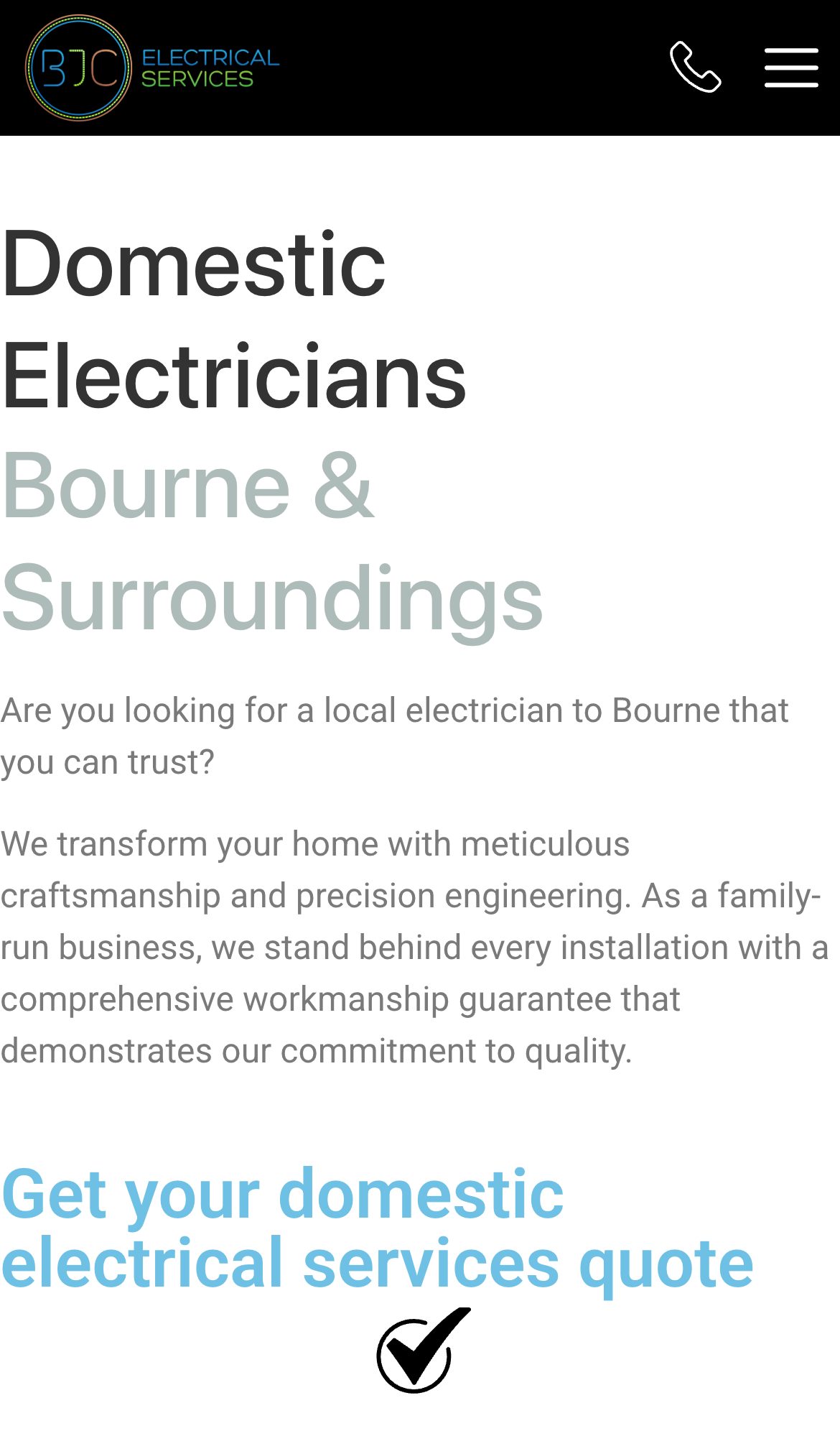 BJC Electrical website on a phone: Domestic electrical services