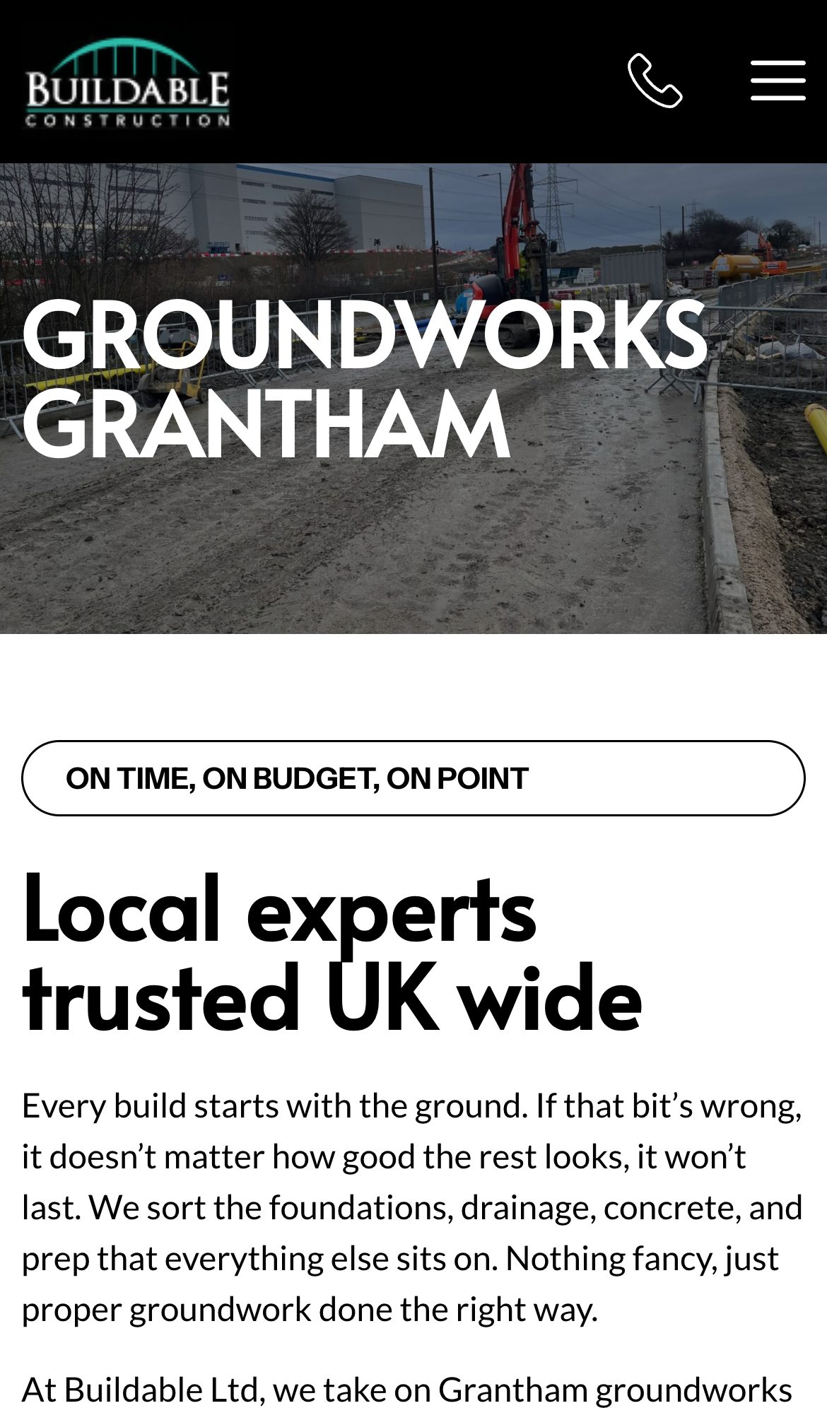 Buildable website on a phone: Groundworks Grantham | Buildable Ltd