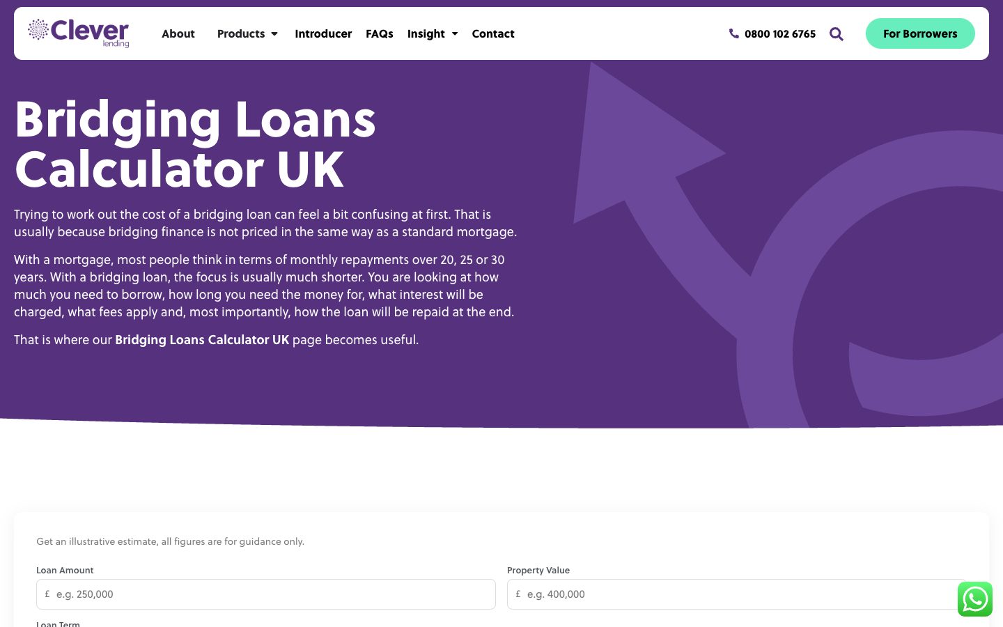Clever Lending website: Bridging Loan Calculator UK | Estimate Costs