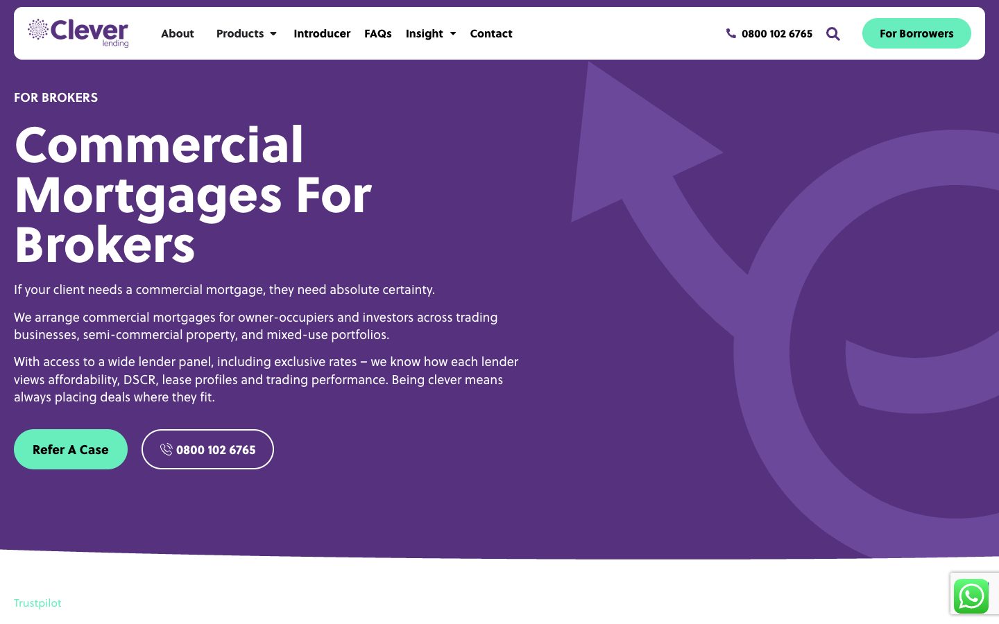 Clever Lending website: Commercial Mortgages for Brokers: Specialist Case Support