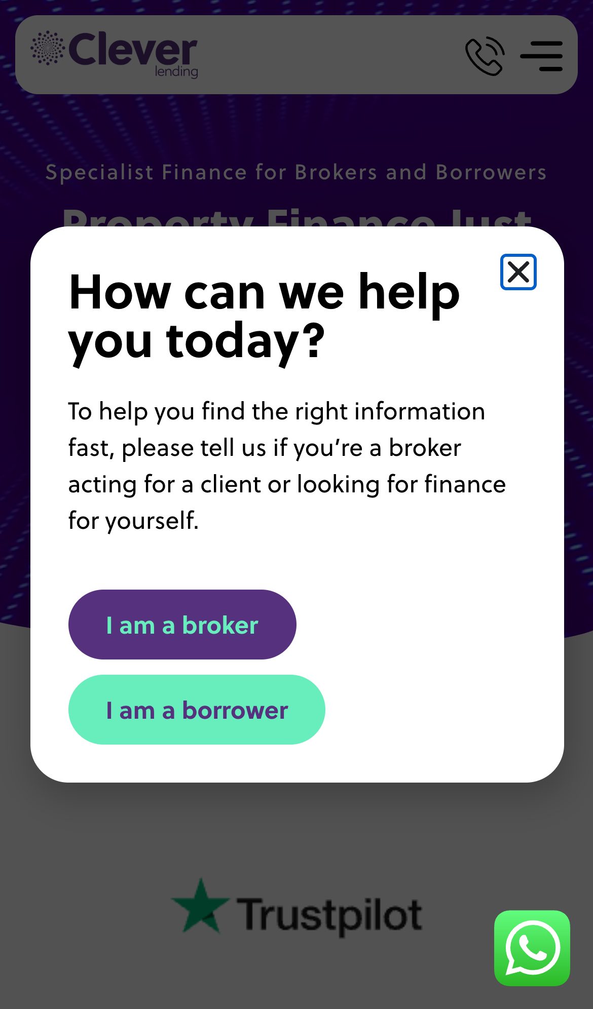 Clever Lending website on a phone: UK Specialist Finance Brokers: 500+ Lenders
