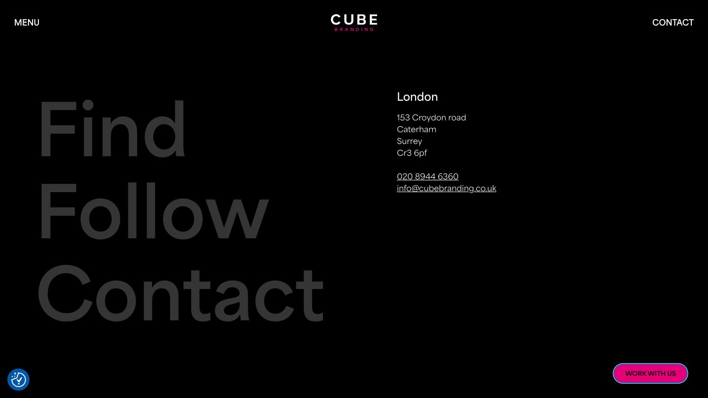 Cube Branding website: Contact Us