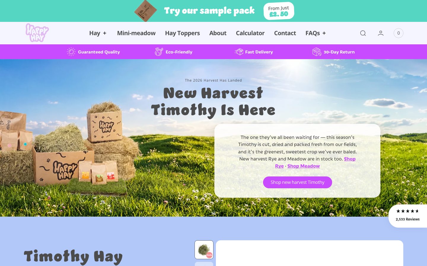 Happy Hay website: High Quality Hay Boxes for Rabbits & Guinea Pigs