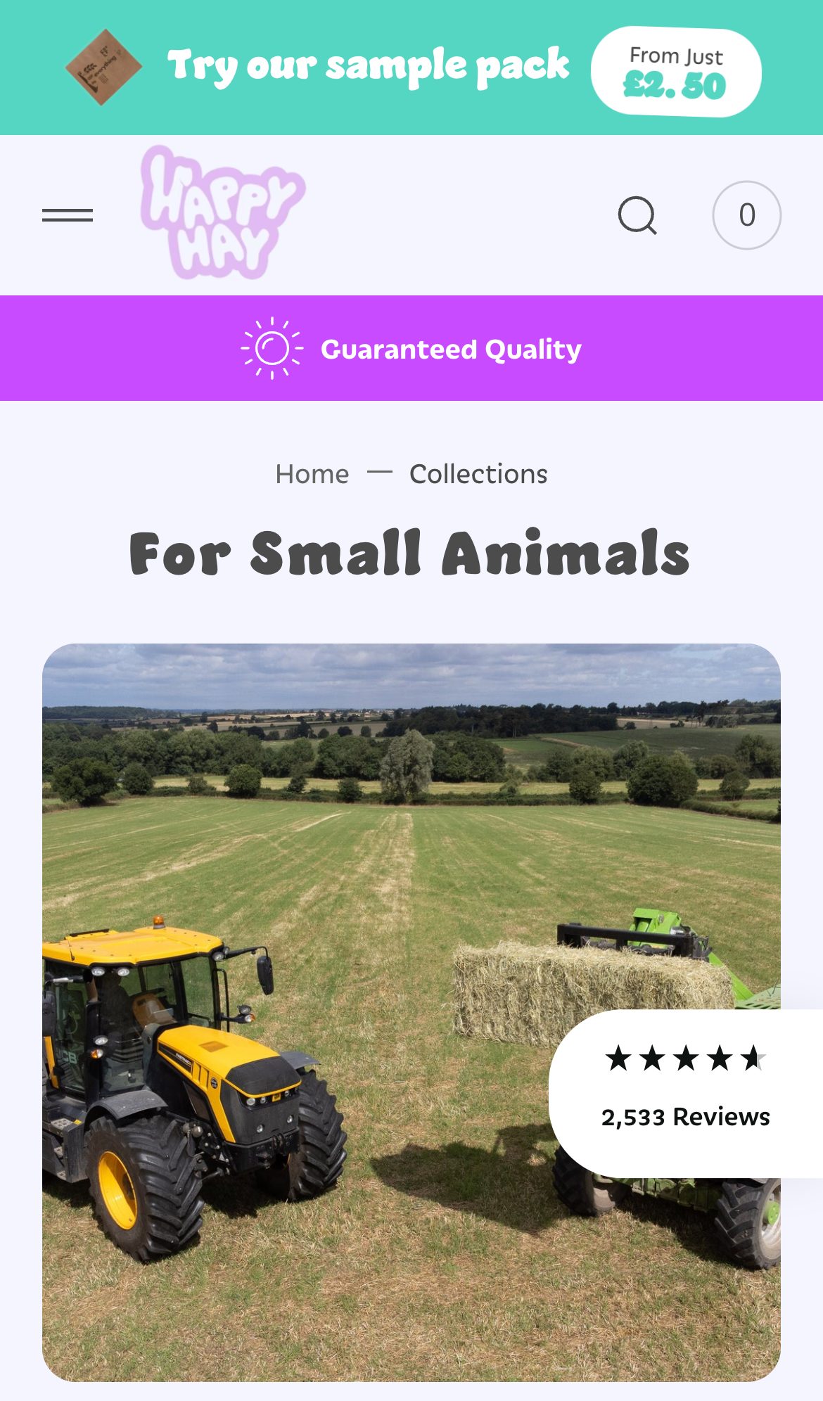 Happy Hay website on a phone: Collections