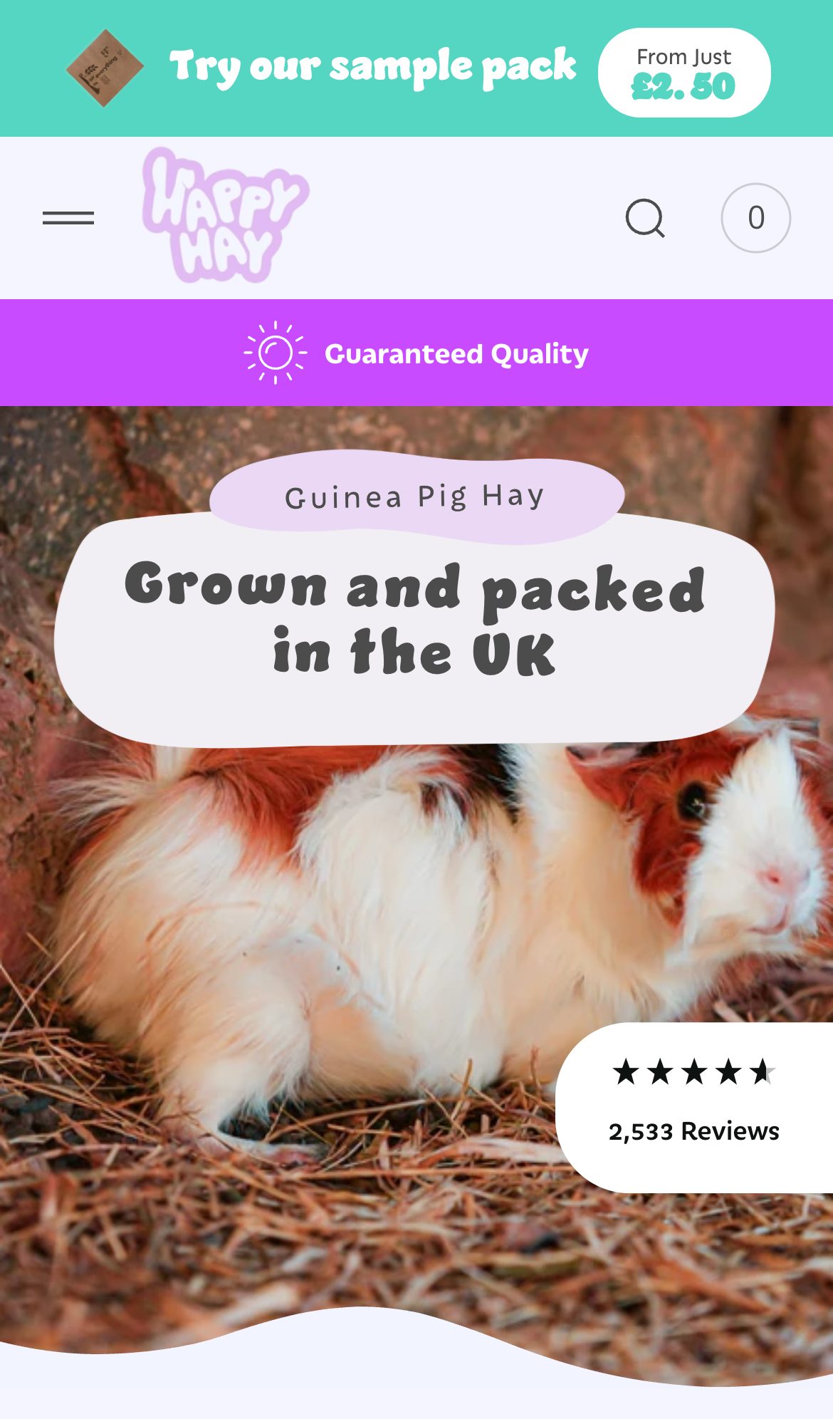 Happy Hay website on a phone: Guinea pig hay