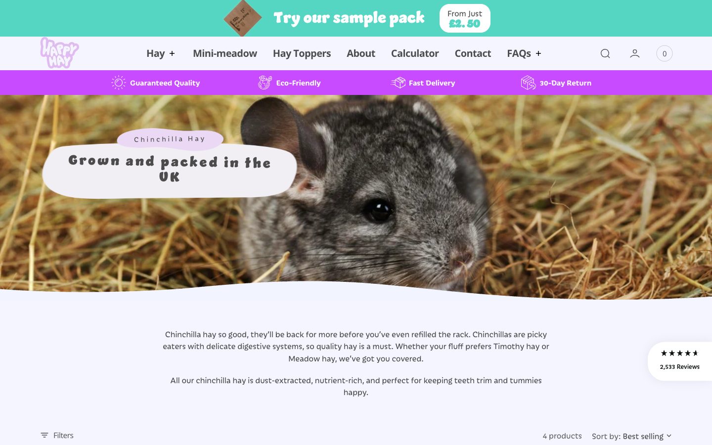 Happy Hay website: Buy Fresh Chinchilla Hay Online