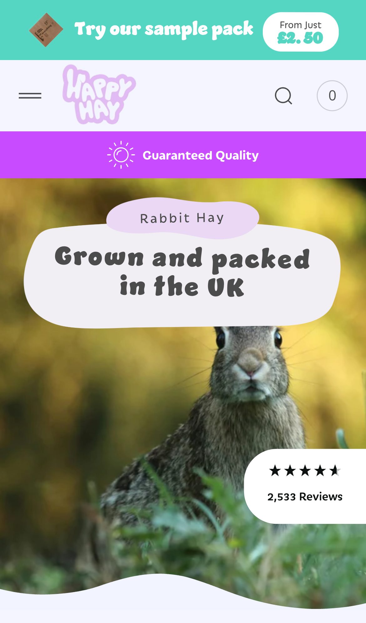 Happy Hay website on a phone: Hay for Rabbits UK
