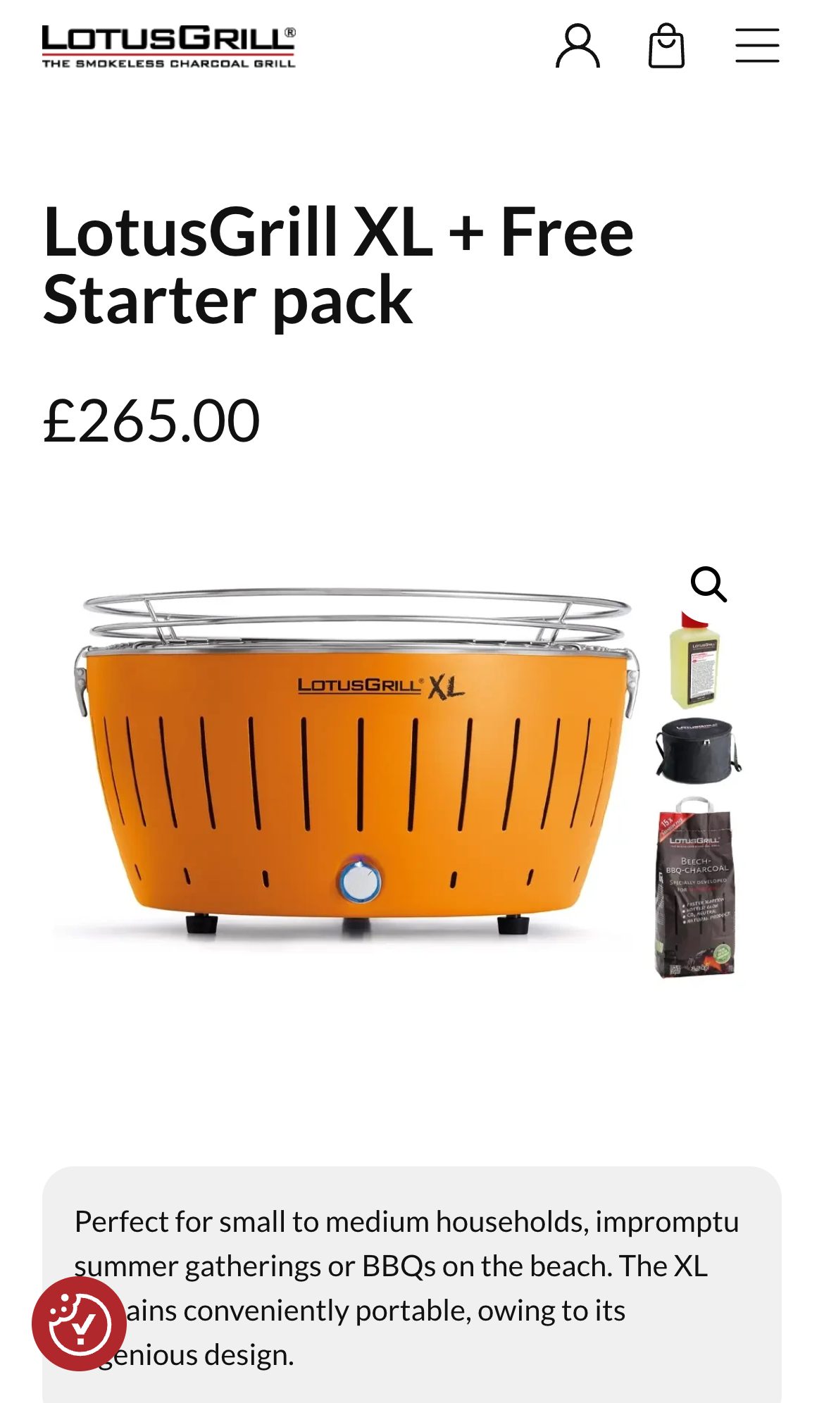 Lotus Grill website on a phone: LotusGrill XL + Free Starter pack