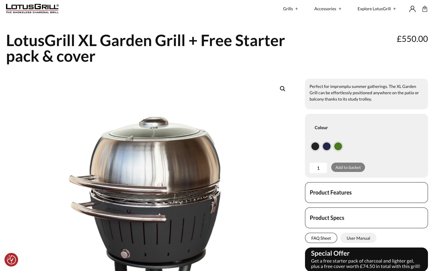 Lotus Grill website: LotusGrill XL Garden Grill + Free Starter pack & cover