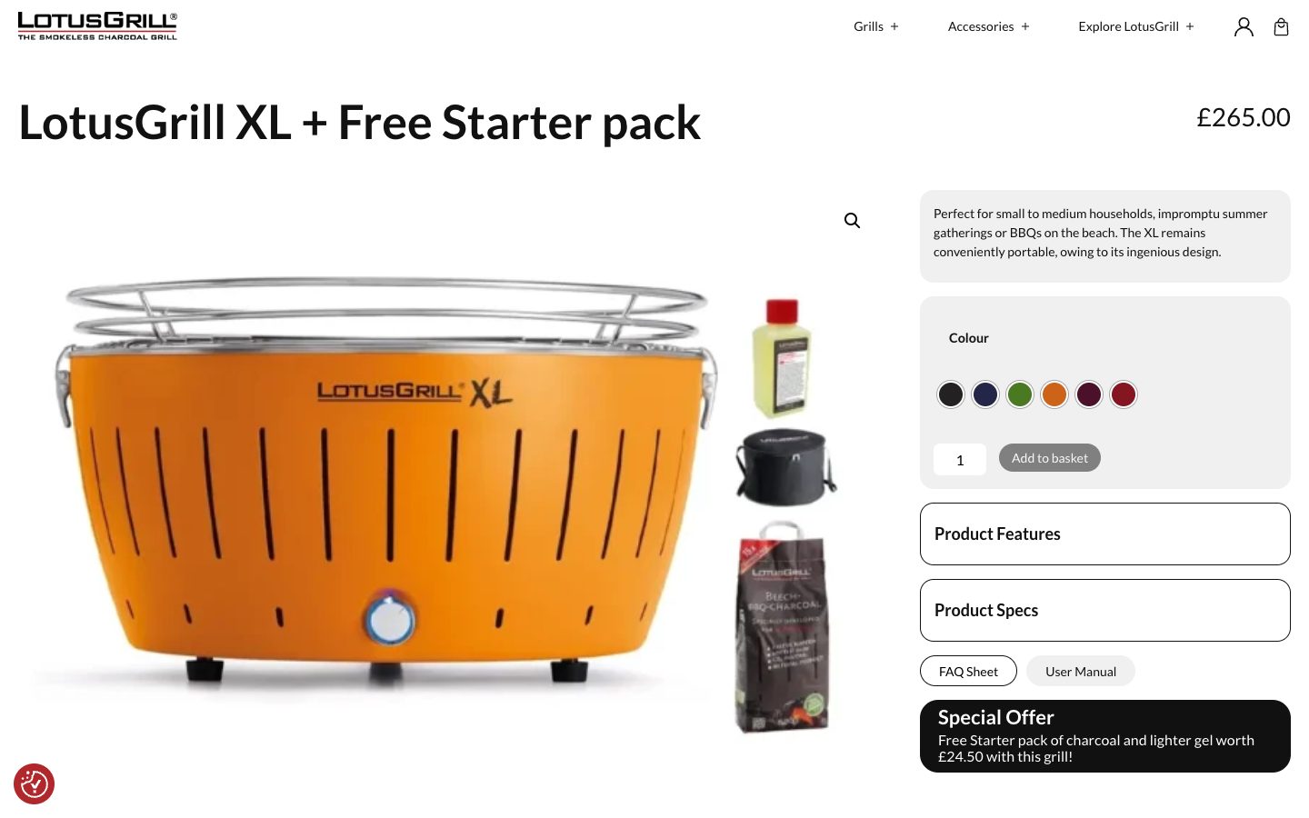 Lotus Grill website: LotusGrill XL + Free Starter pack
