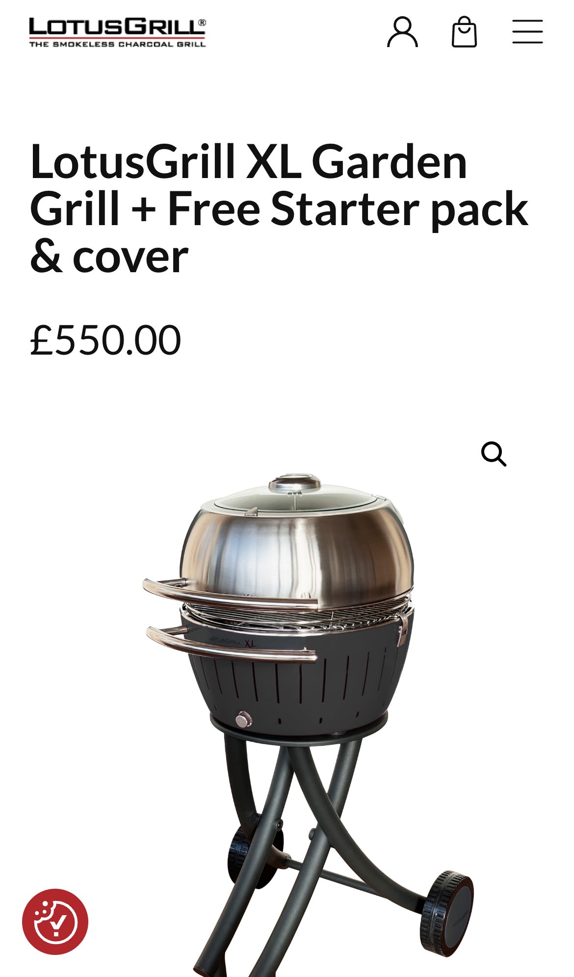 Lotus Grill website on a phone: LotusGrill XL Garden Grill + Free Starter pack & cover