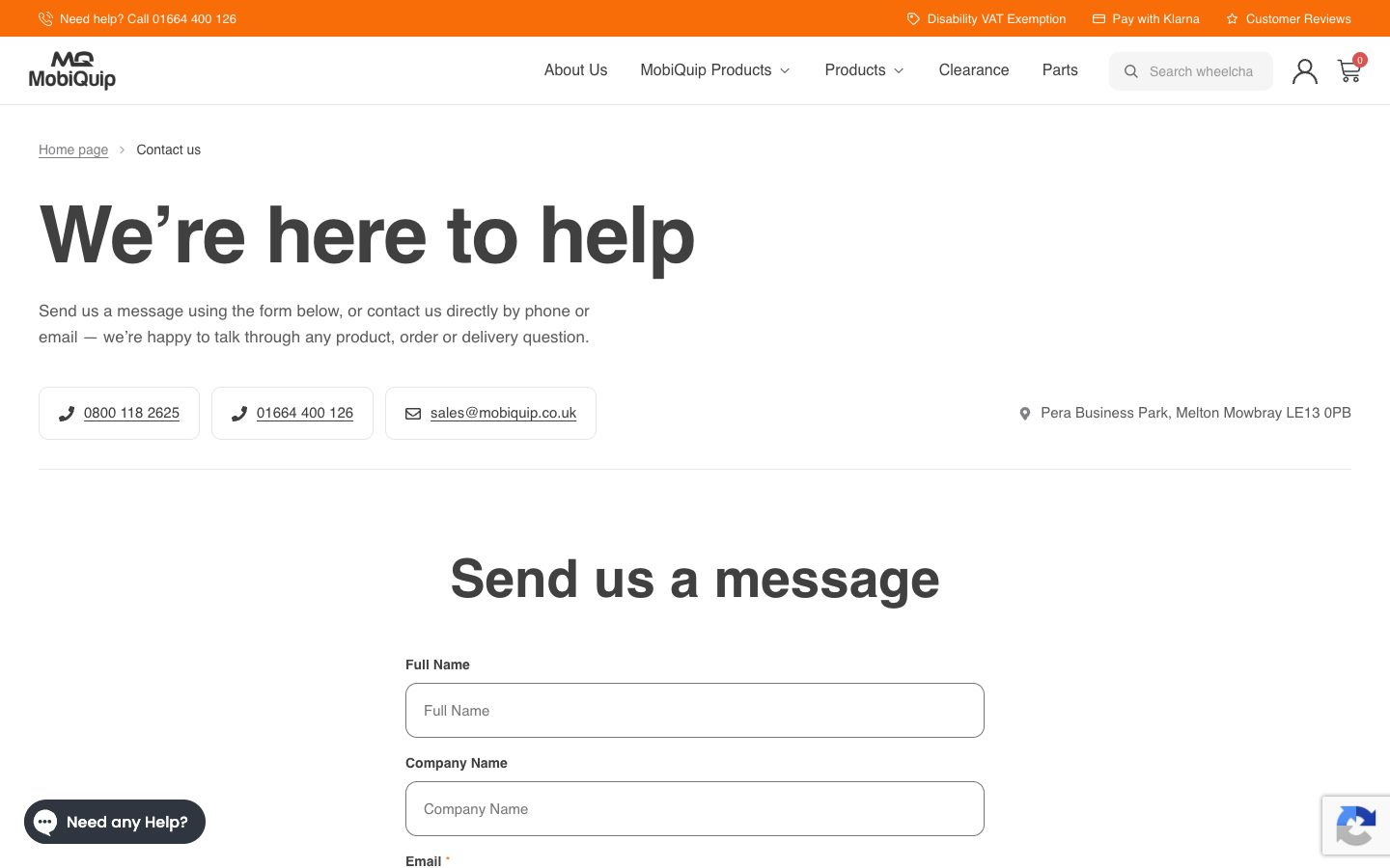 Mobiquip website: Contact Us