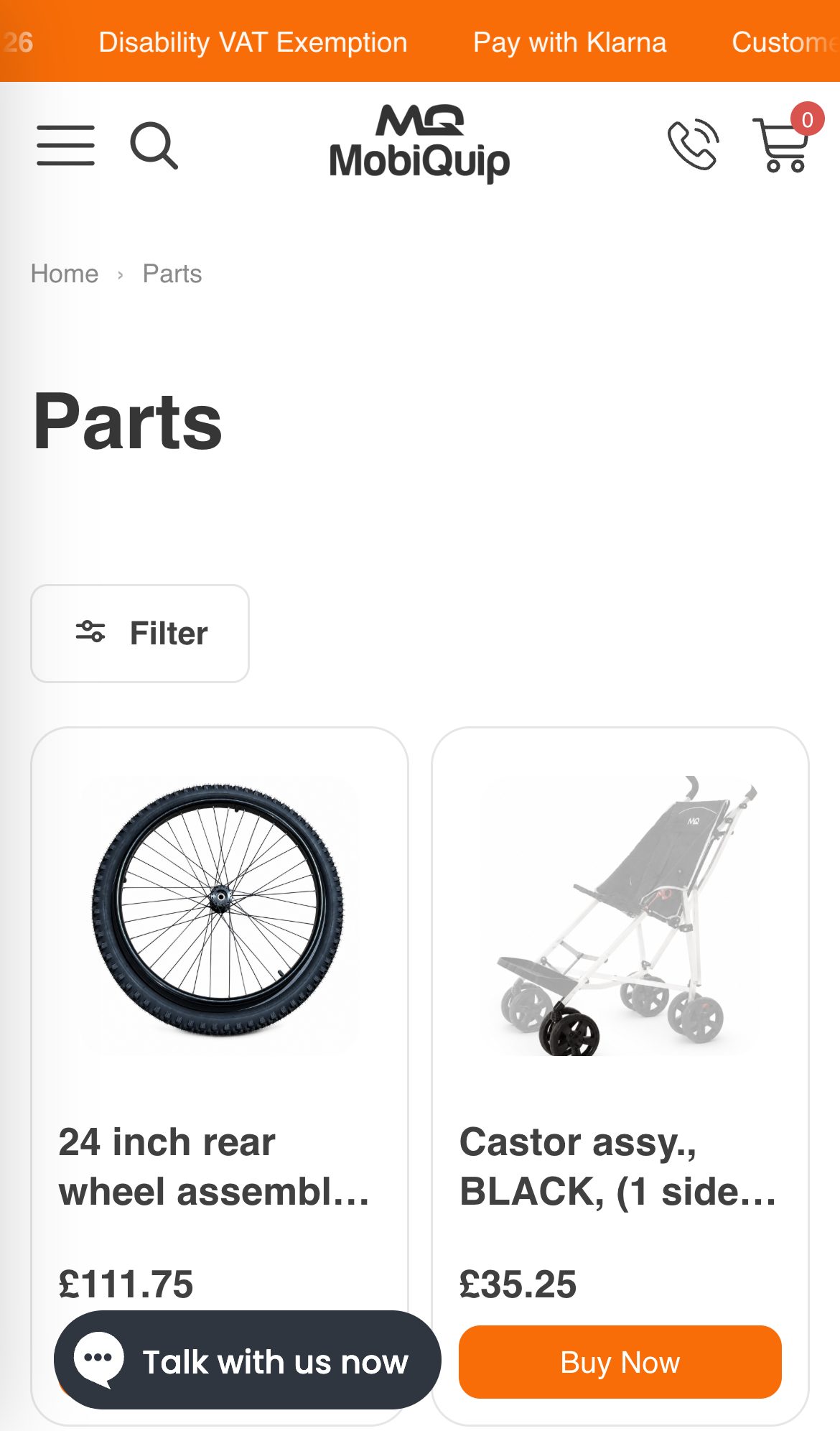 Mobiquip website on a phone: Parts Archives