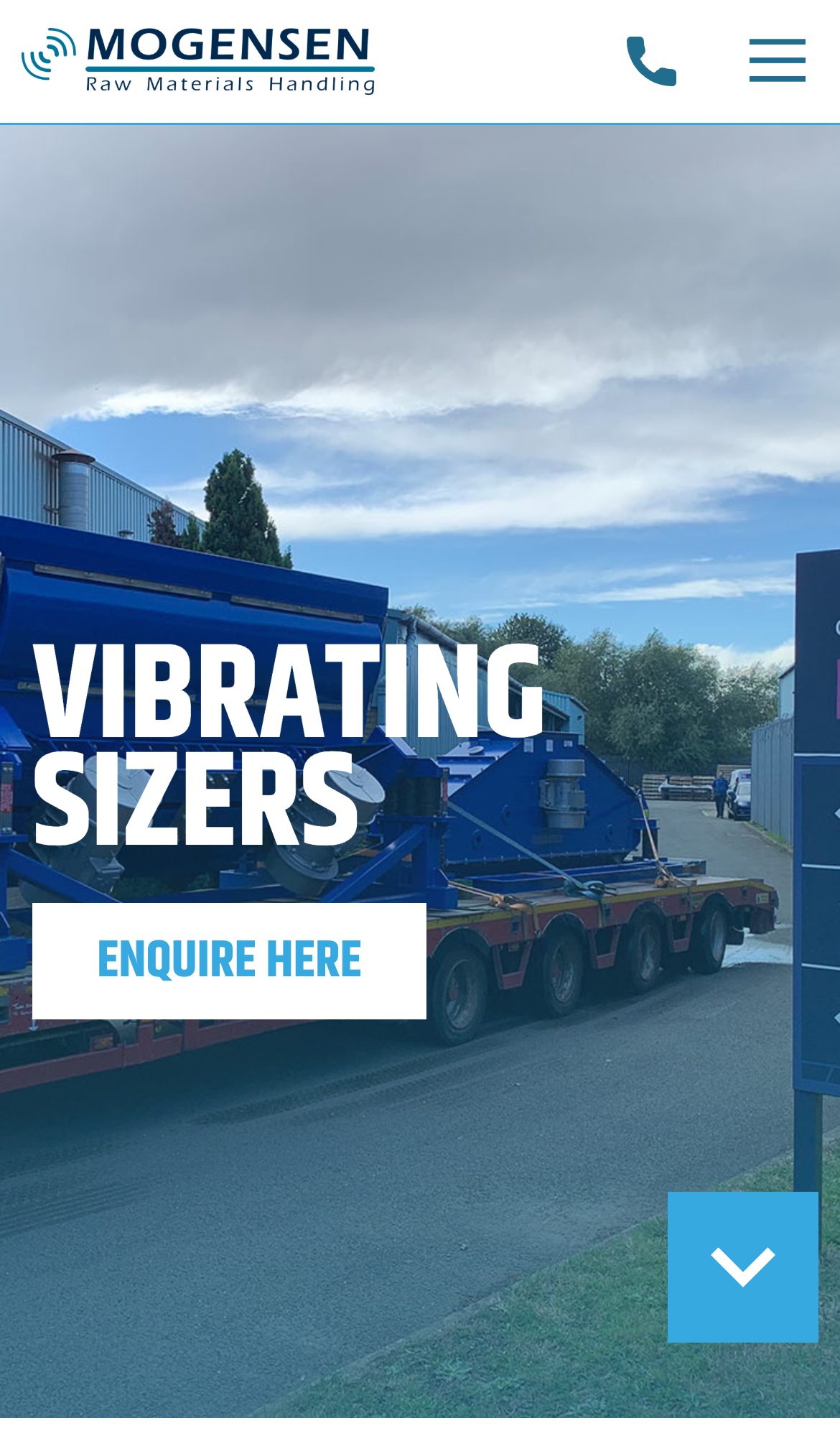 Mogensen website on a phone: Vibrating Sizer | Multi
