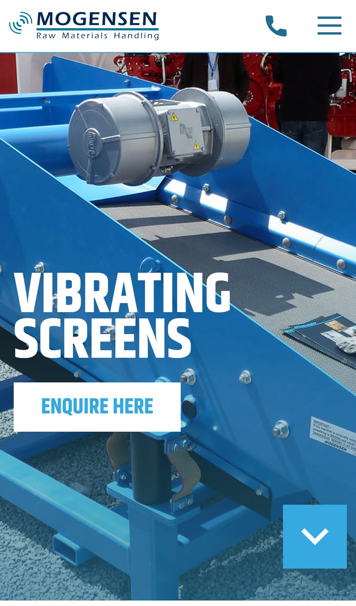 Mogensen website on a phone: Vibrating Screens UK | Multi-Deck Sizing