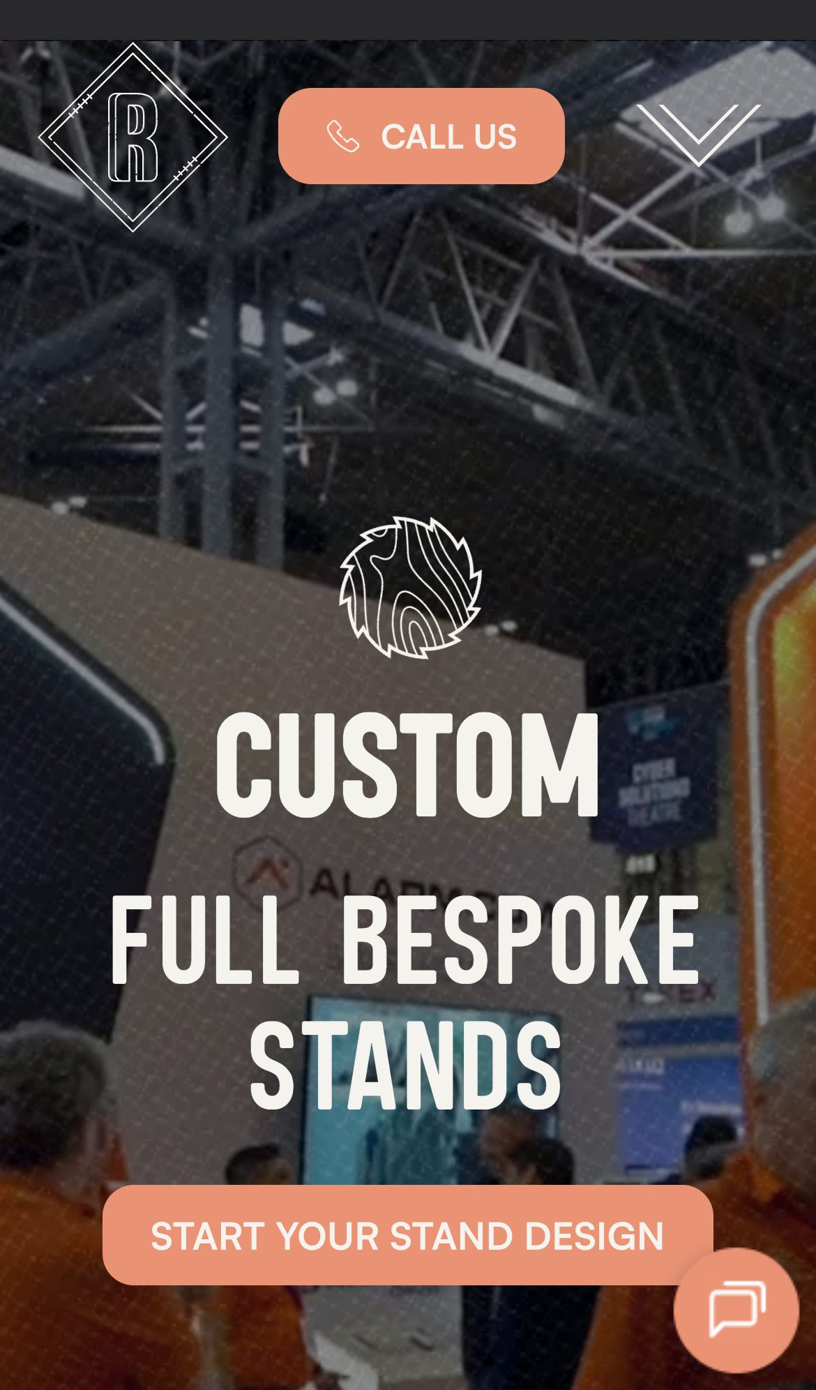 Rocket X website on a phone: CUSTOM | Bespoke Exhibition Stands | Rocket