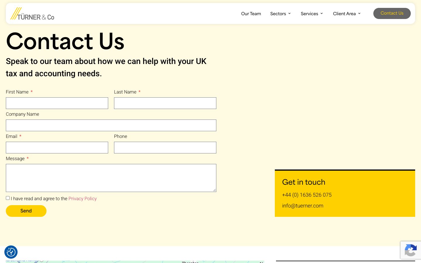 Tuerner & Co website: Contact Us